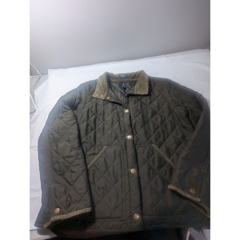 CHAPS ~ WOMENS XL ~ OLIVE GREEN QUILTED SNAP CLOSE JACKET COAT
